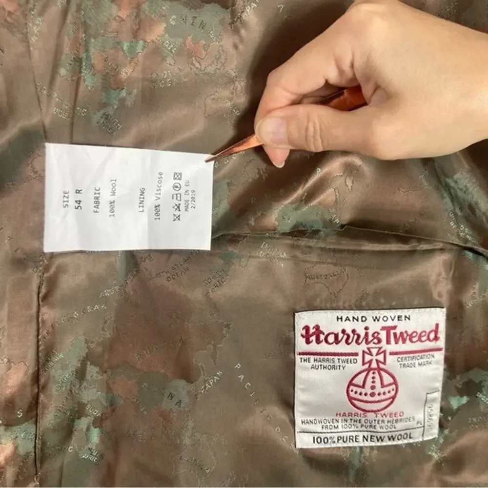 NWOT PETER CHRISTIAN Waistcoat Vest 54R Brown Wool Harris-Tweed Hand-Woven 5Bttn